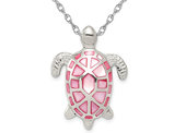 Pink Mother of Pearl Turtle Pendant Necklace in Sterling Silver with Chain